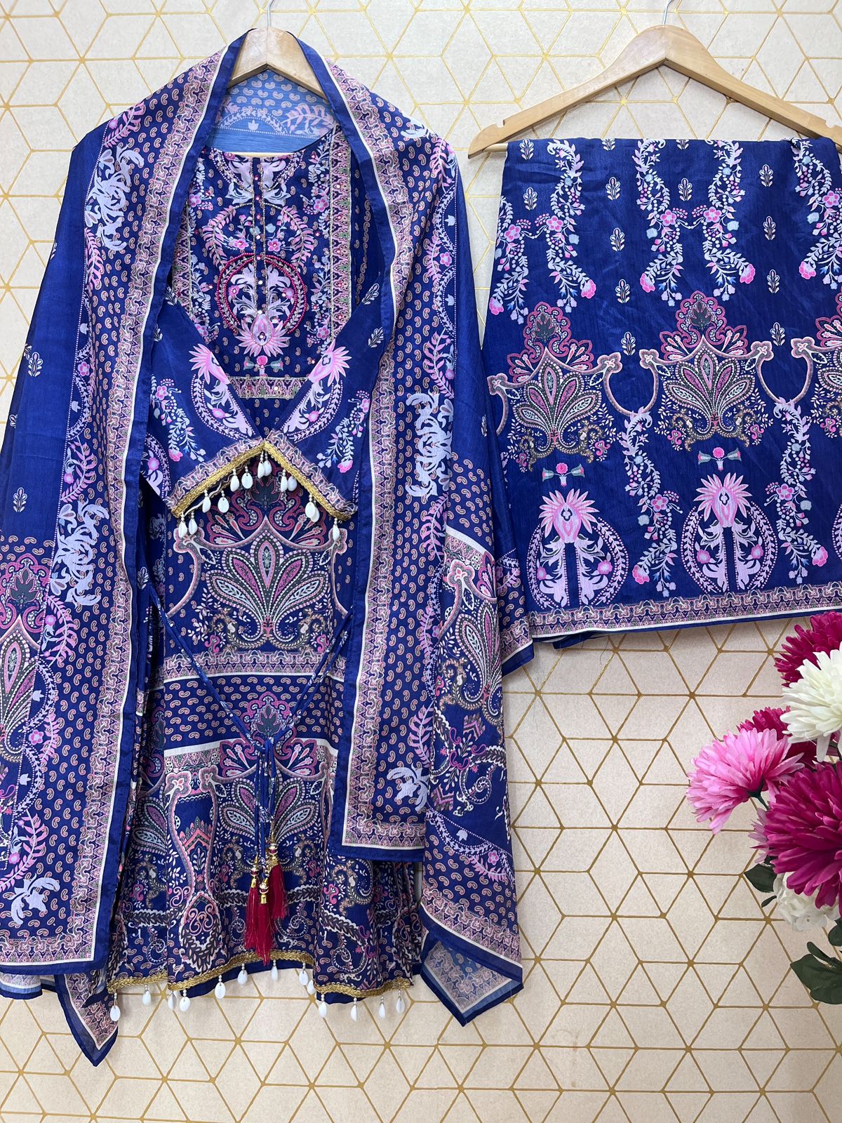 Royal Blue Chinon Silk Designer Plazo Set - Image 2