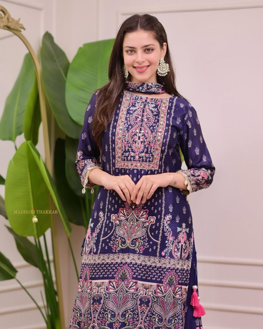 Royal Blue Chinon Silk Designer Plazo Set - Image 4