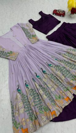 Alternative view of Aqua Vichitra Embroidered Lehenga with Designer Shrug