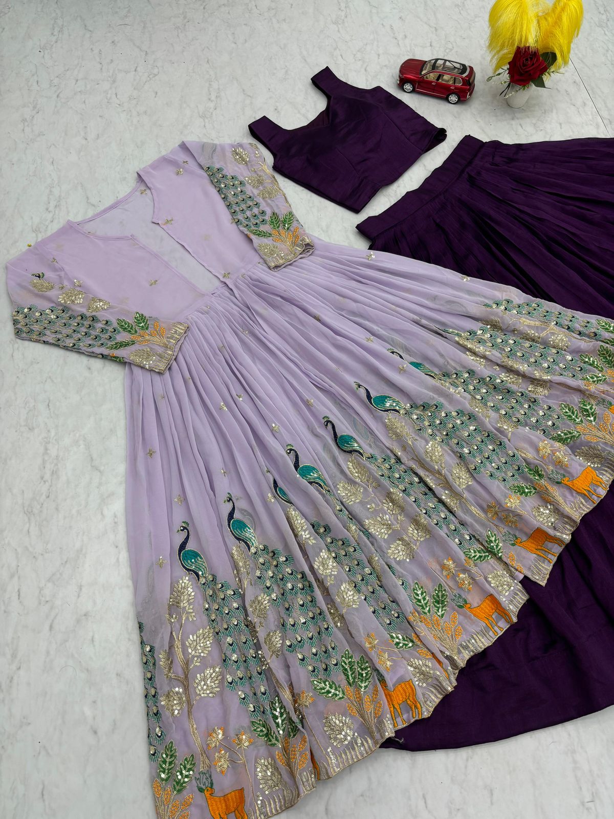 Aqua Vichitra Embroidered Lehenga with Designer Shrug - Image 2