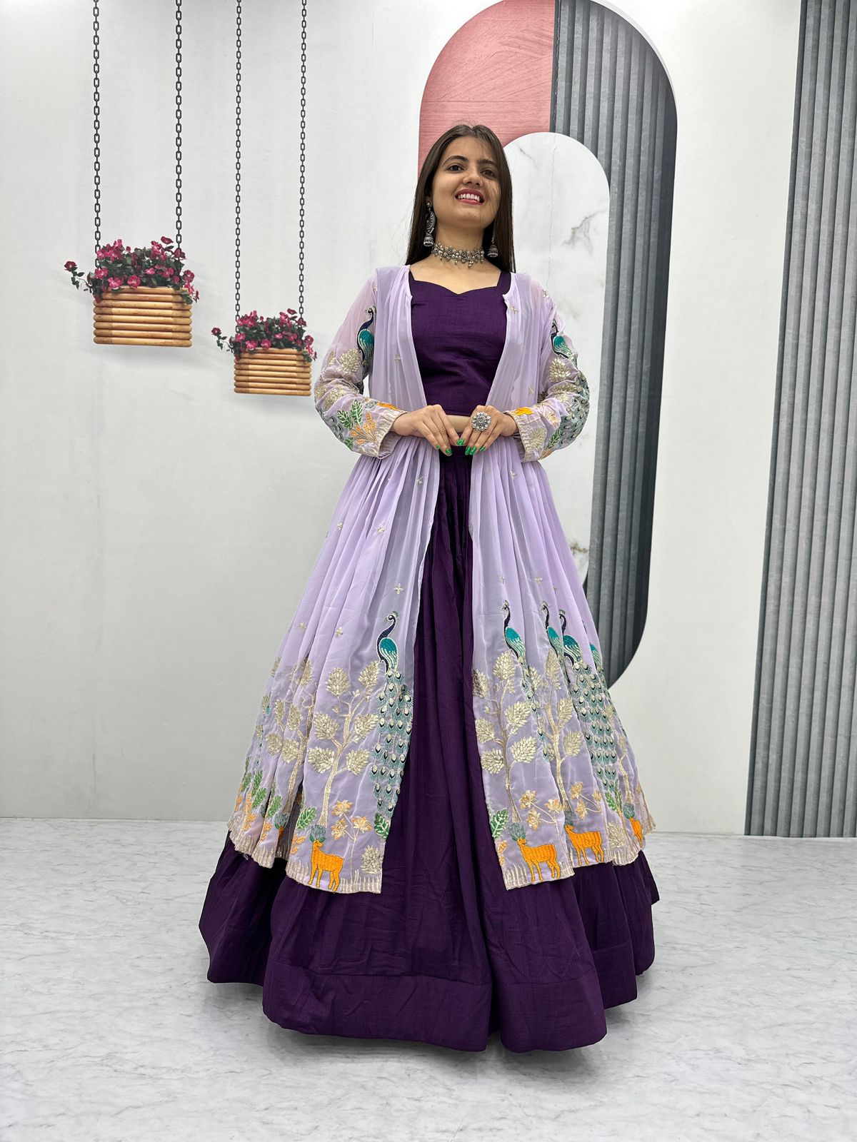 Aqua Vichitra Embroidered Lehenga with Designer Shrug - Image 5