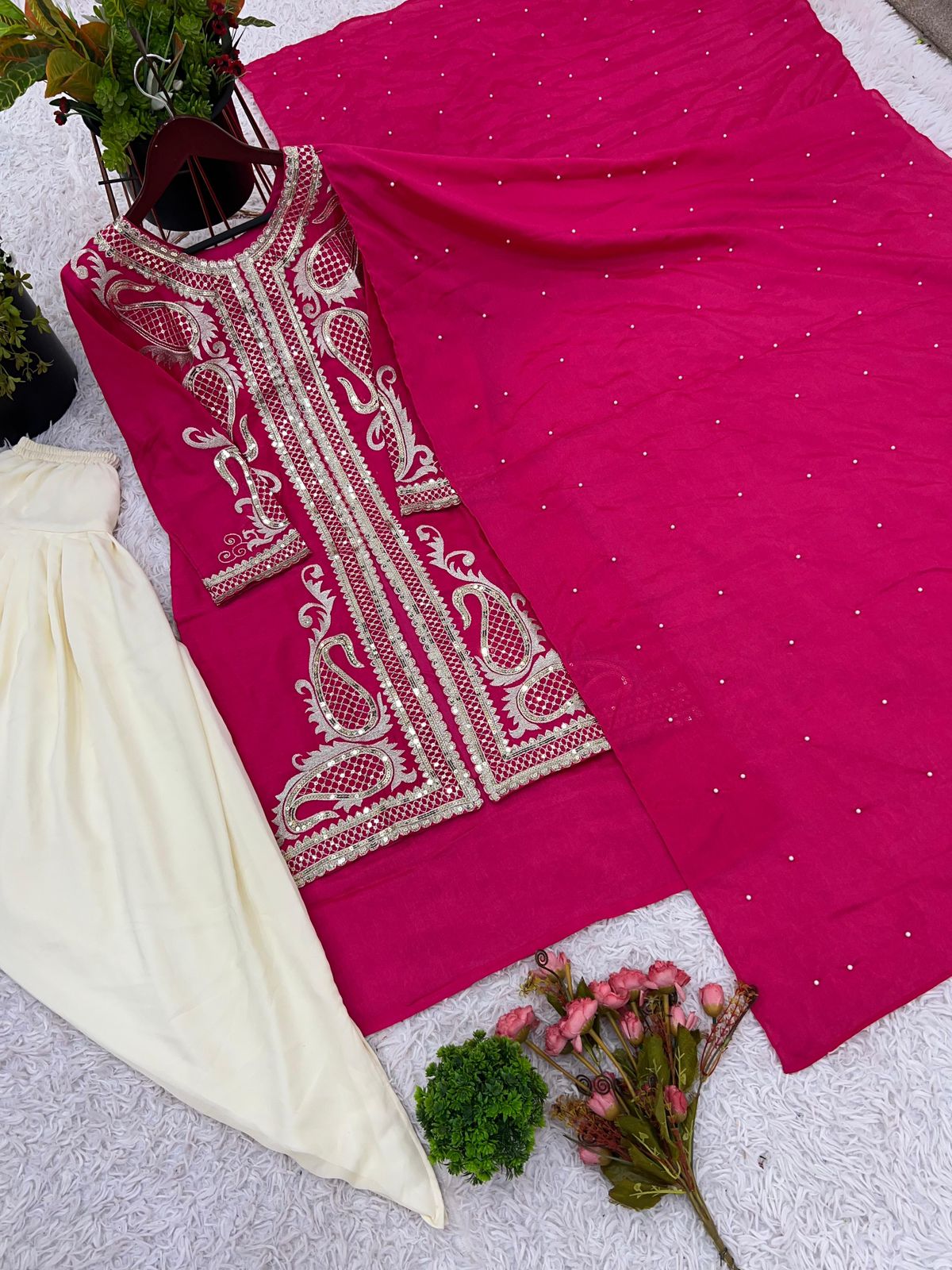 Heavy Chinon Silk Dhoti Salwar Suit with Embroidery - Image 13