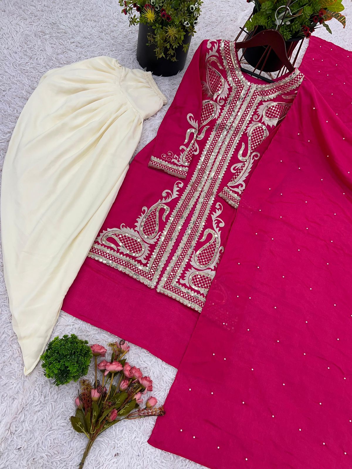 Heavy Chinon Silk Dhoti Salwar Suit with Embroidery - Image 12