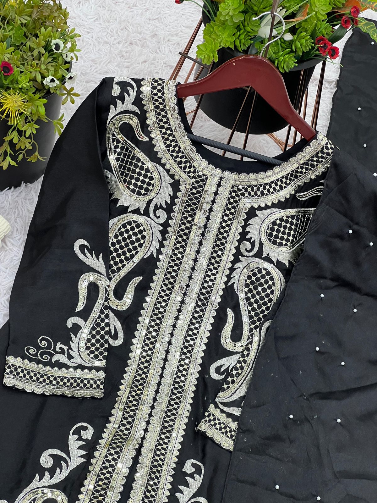 Heavy Chinon Silk Dhoti Salwar Suit with Embroidery - Image 11