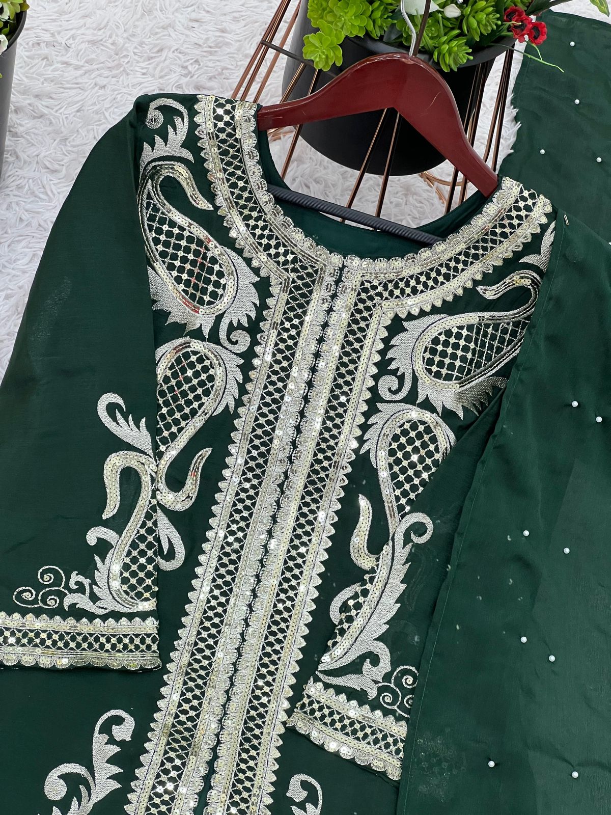 Heavy Chinon Silk Dhoti Salwar Suit with Embroidery - Image 9