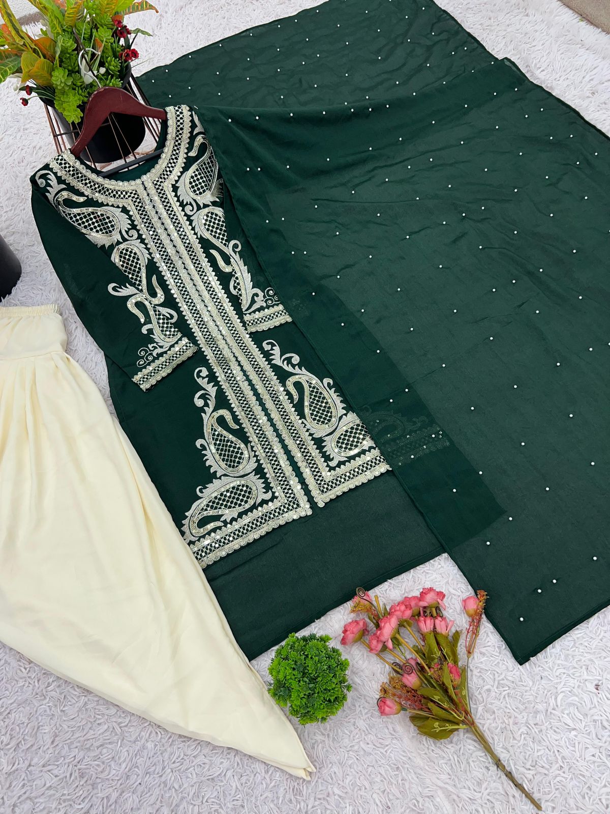 Heavy Chinon Silk Dhoti Salwar Suit with Embroidery - Image 8