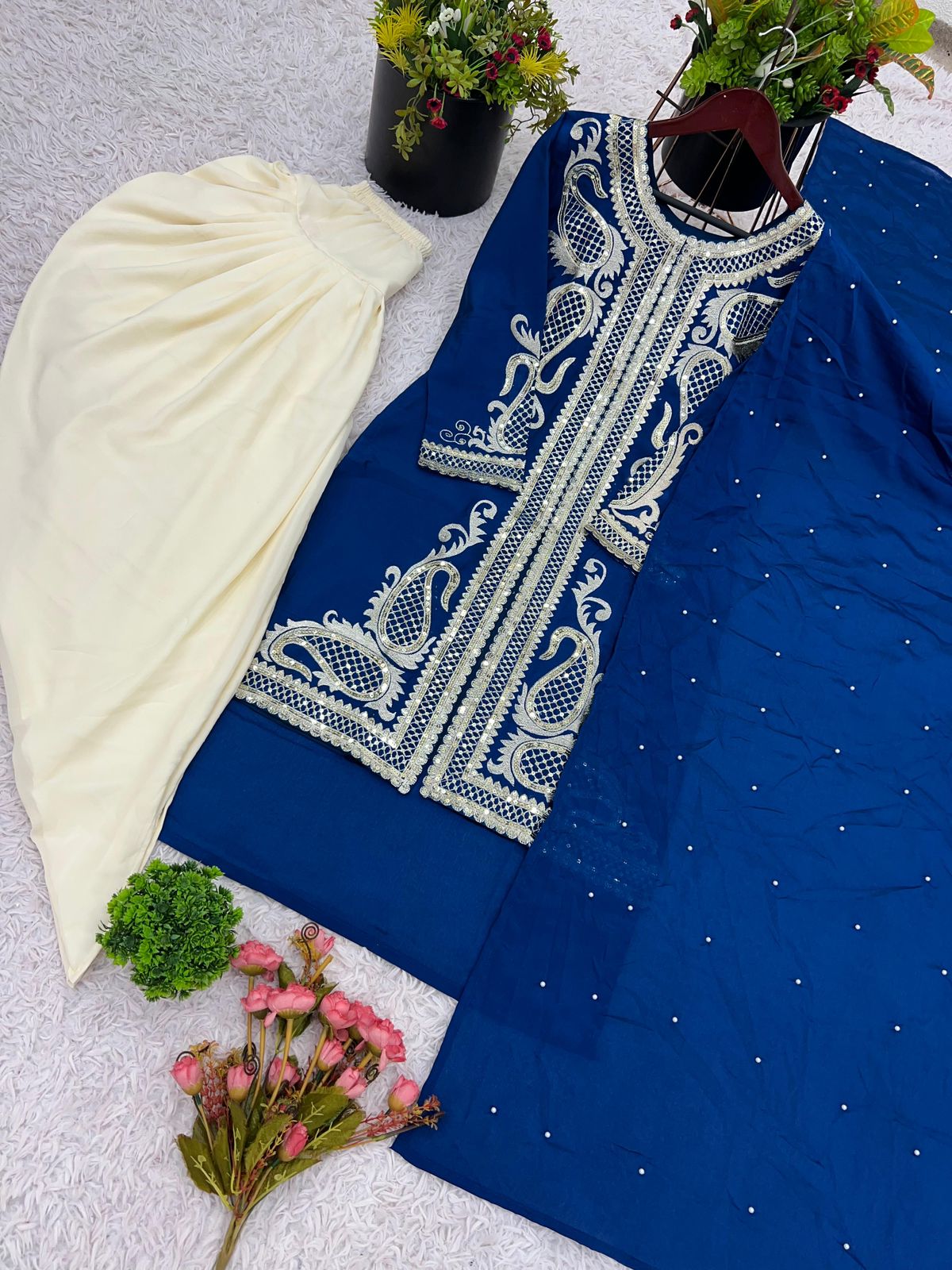 Heavy Chinon Silk Dhoti Salwar Suit with Embroidery - Image 7