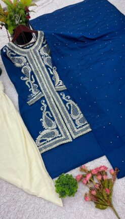 Alternative view of Heavy Chinon Silk Dhoti Salwar Suit with Embroidery