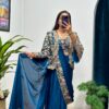 Indo-Western Drape Saree with Embroidered Koti – Ready to Wear Chinon Set