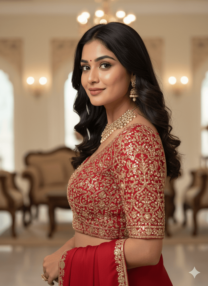 Festive Glamour Red Sequin Saree – Design No. 5505 - Image 3