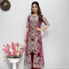 Premium Heavy Soft Net Embroidered Koti & Top Set with Silk Pant – Maroon Edition