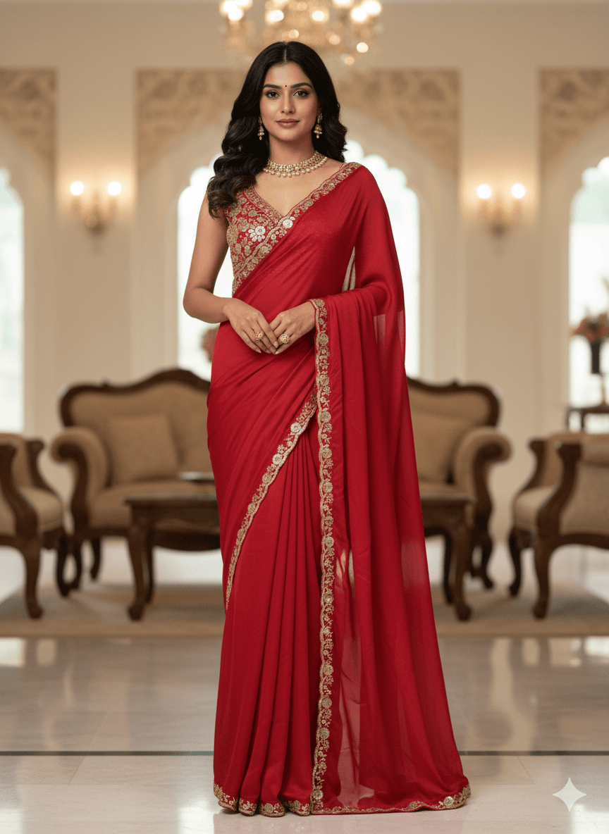 Festive Glamour Red Sequin Saree – Design No. 5505 - Image 2