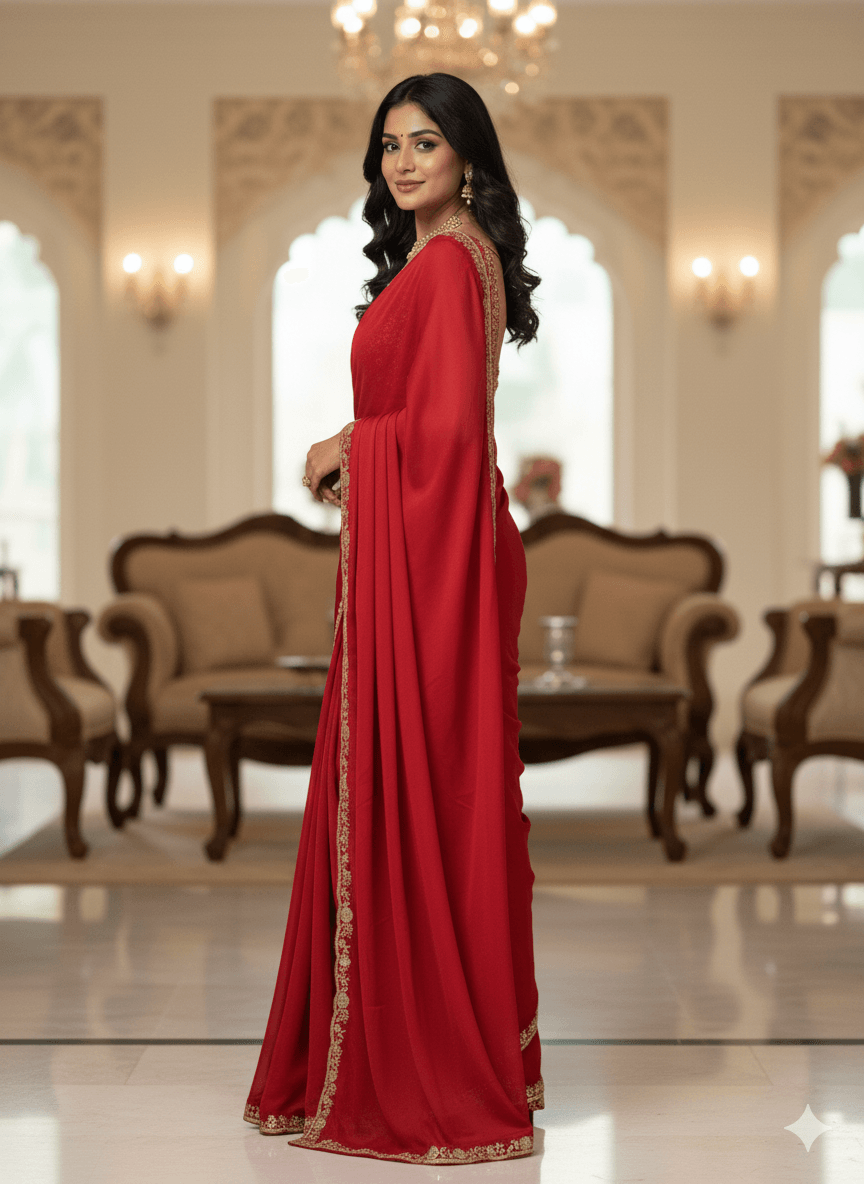 Festive Glamour Red Sequin Saree – Design No. 5505 - Image 4