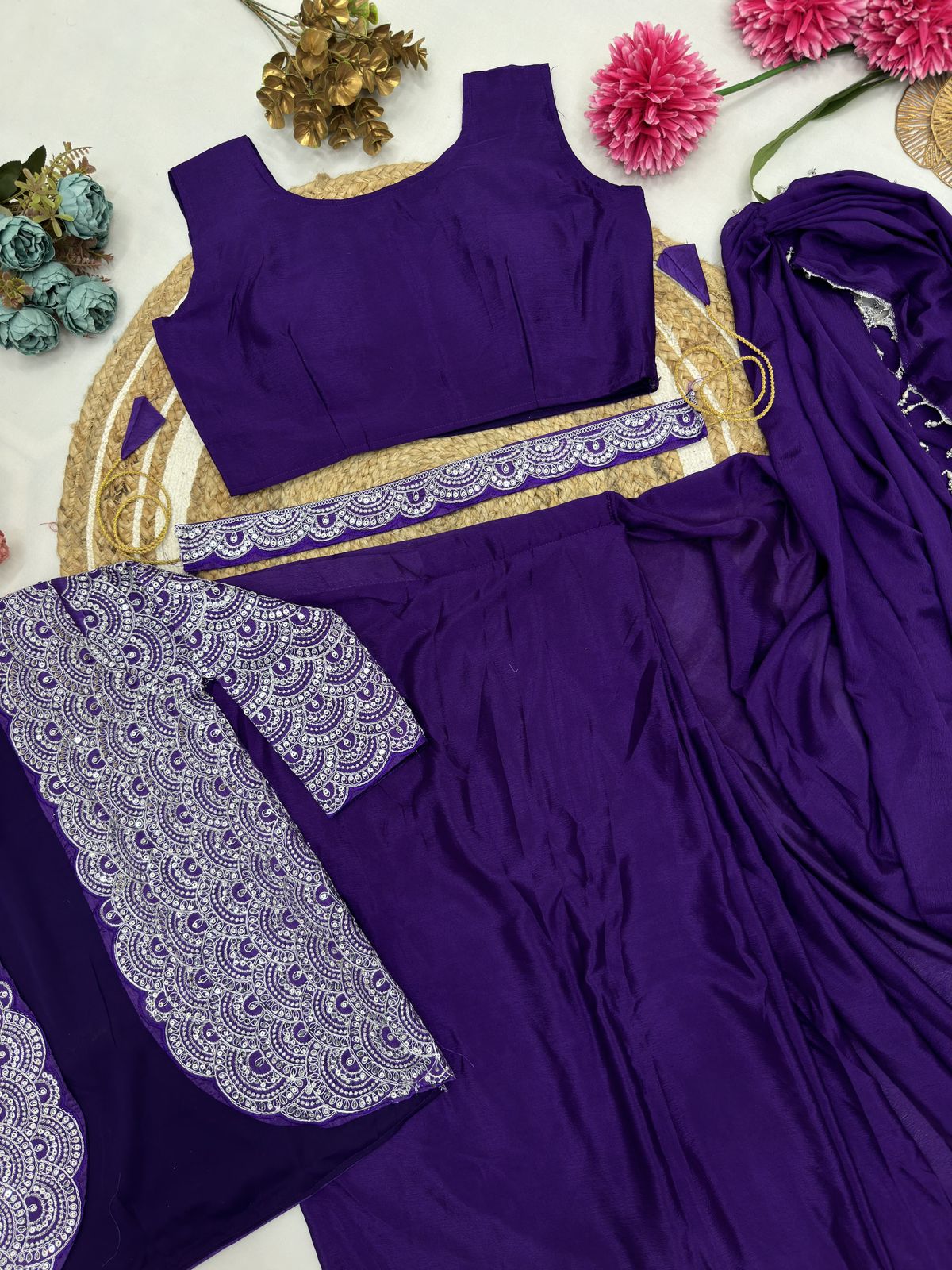 Royal Ready-to-Wear Saree with Embroidered Jacket – Design 9246 - Image 7