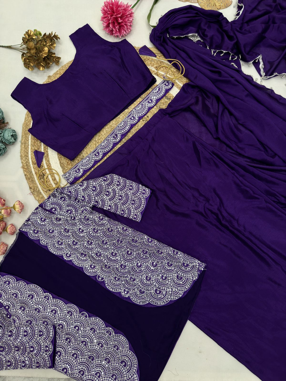 Royal Ready-to-Wear Saree with Embroidered Jacket – Design 9246 - Image 6