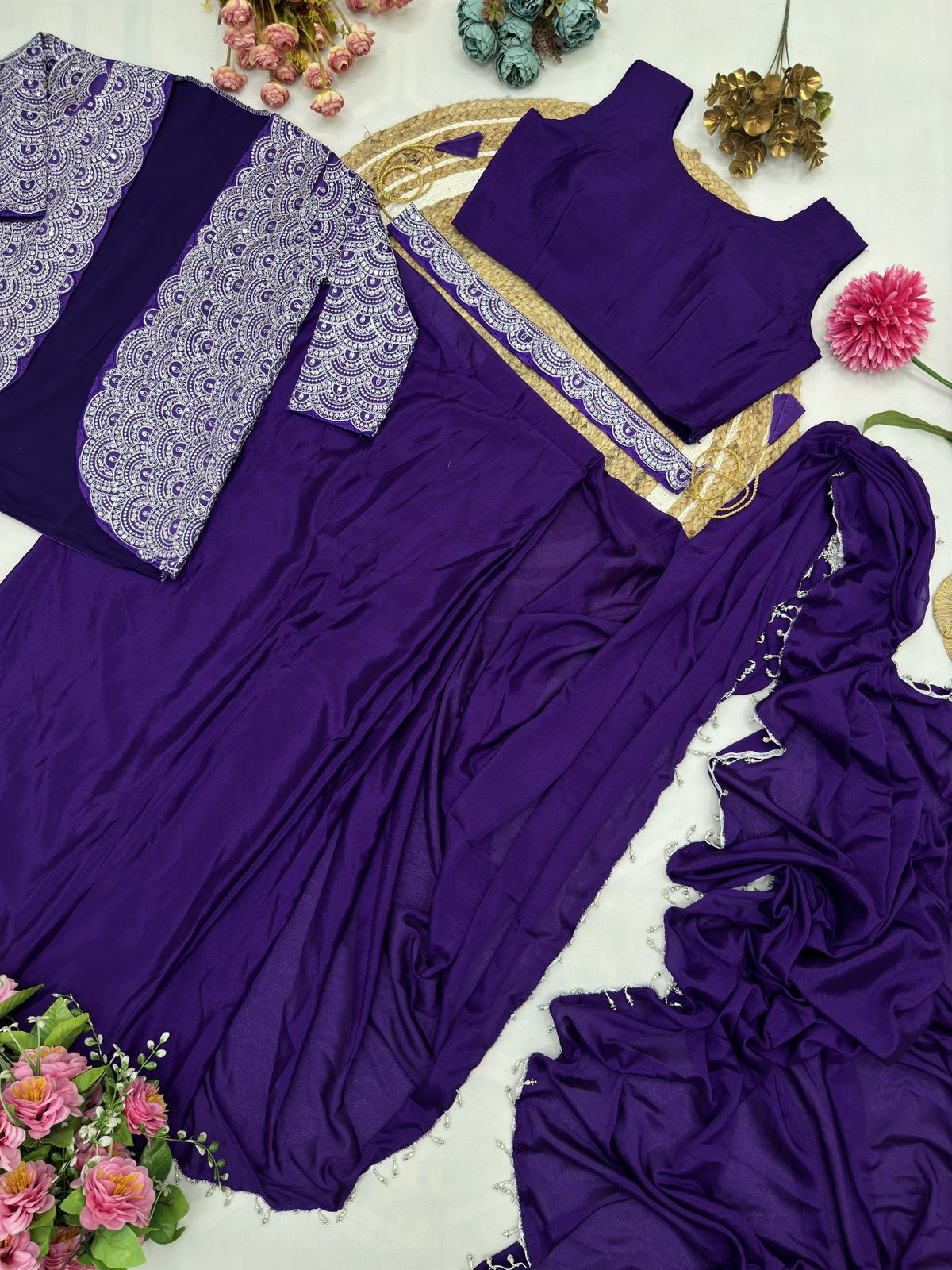 Royal Ready-to-Wear Saree with Embroidered Jacket – Design 9246 - Image 4