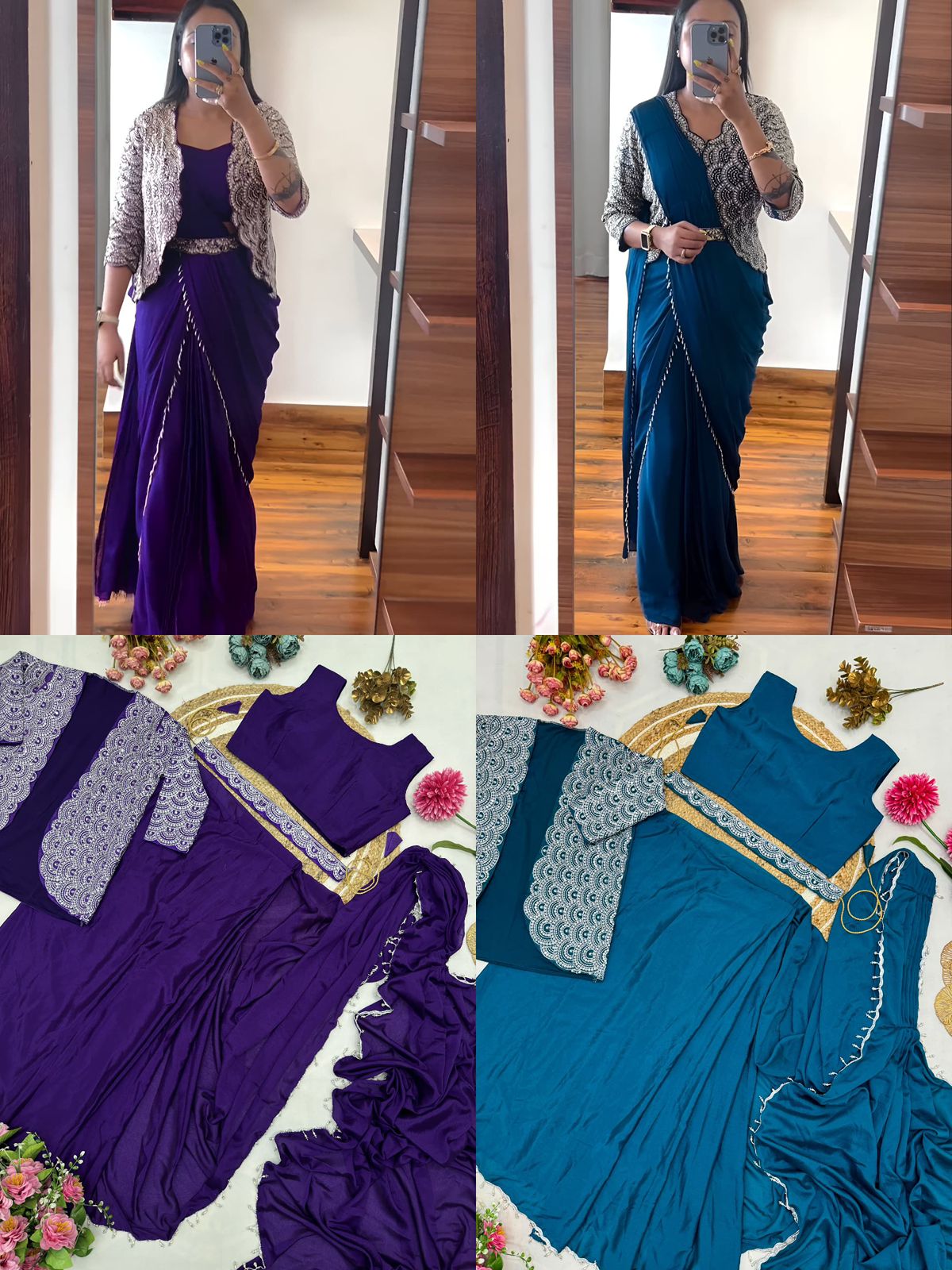 Royal Ready-to-Wear Saree with Embroidered Jacket – Design 9246 - Image 3