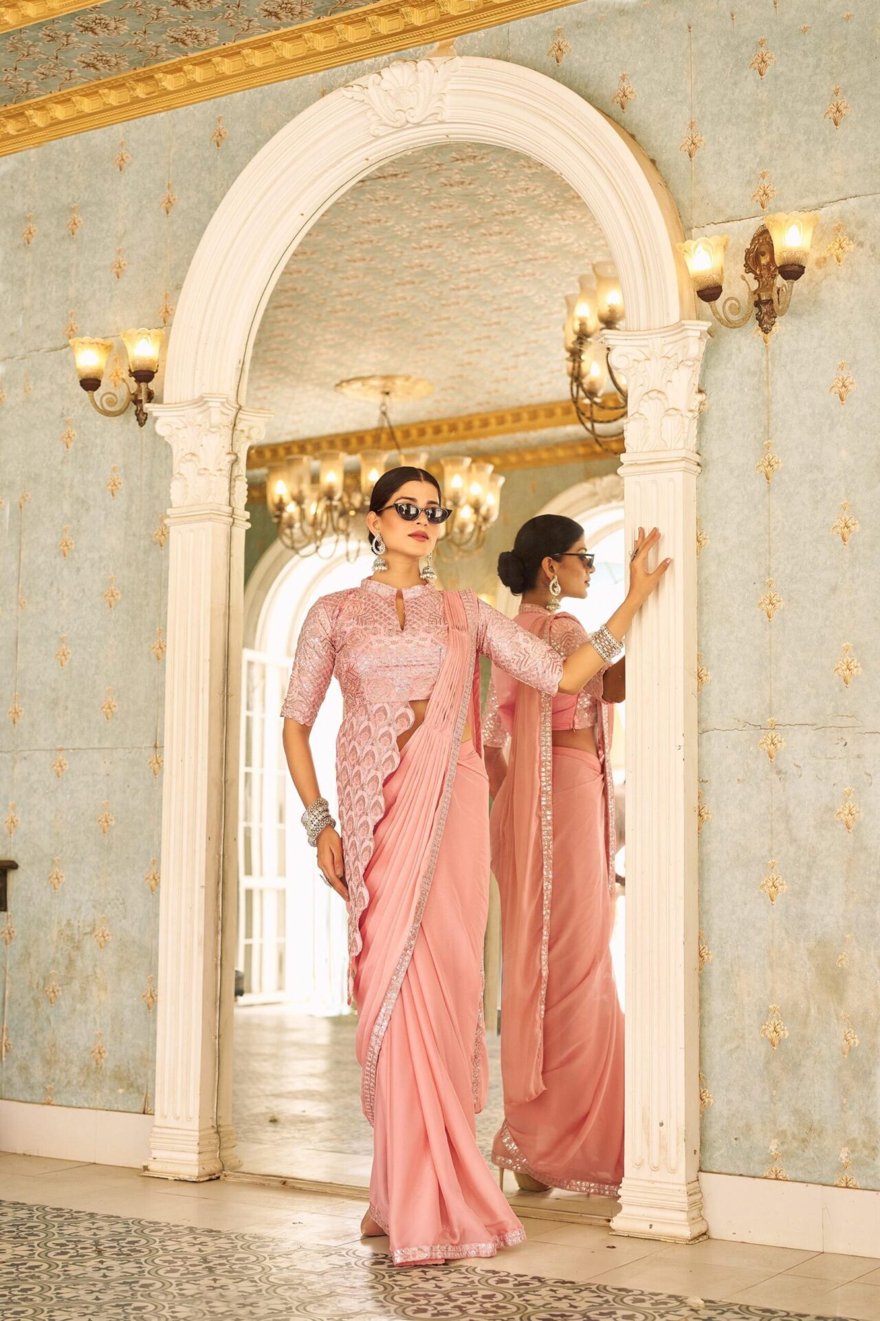 Ready-to-Wear Drape Saree with Embroidered Banglory Blouse - Image 14
