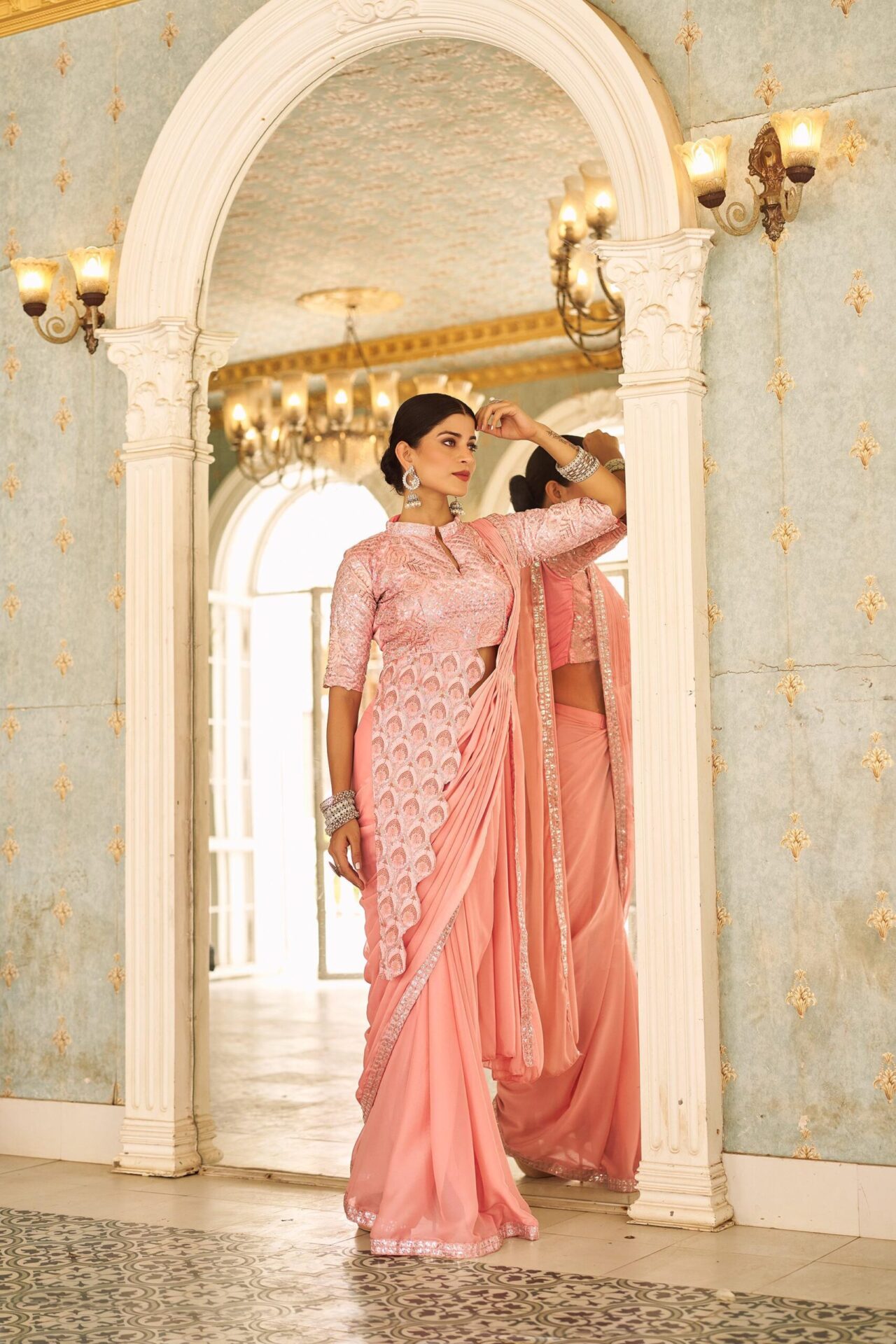 Ready-to-Wear Drape Saree with Embroidered Banglory Blouse - Image 13