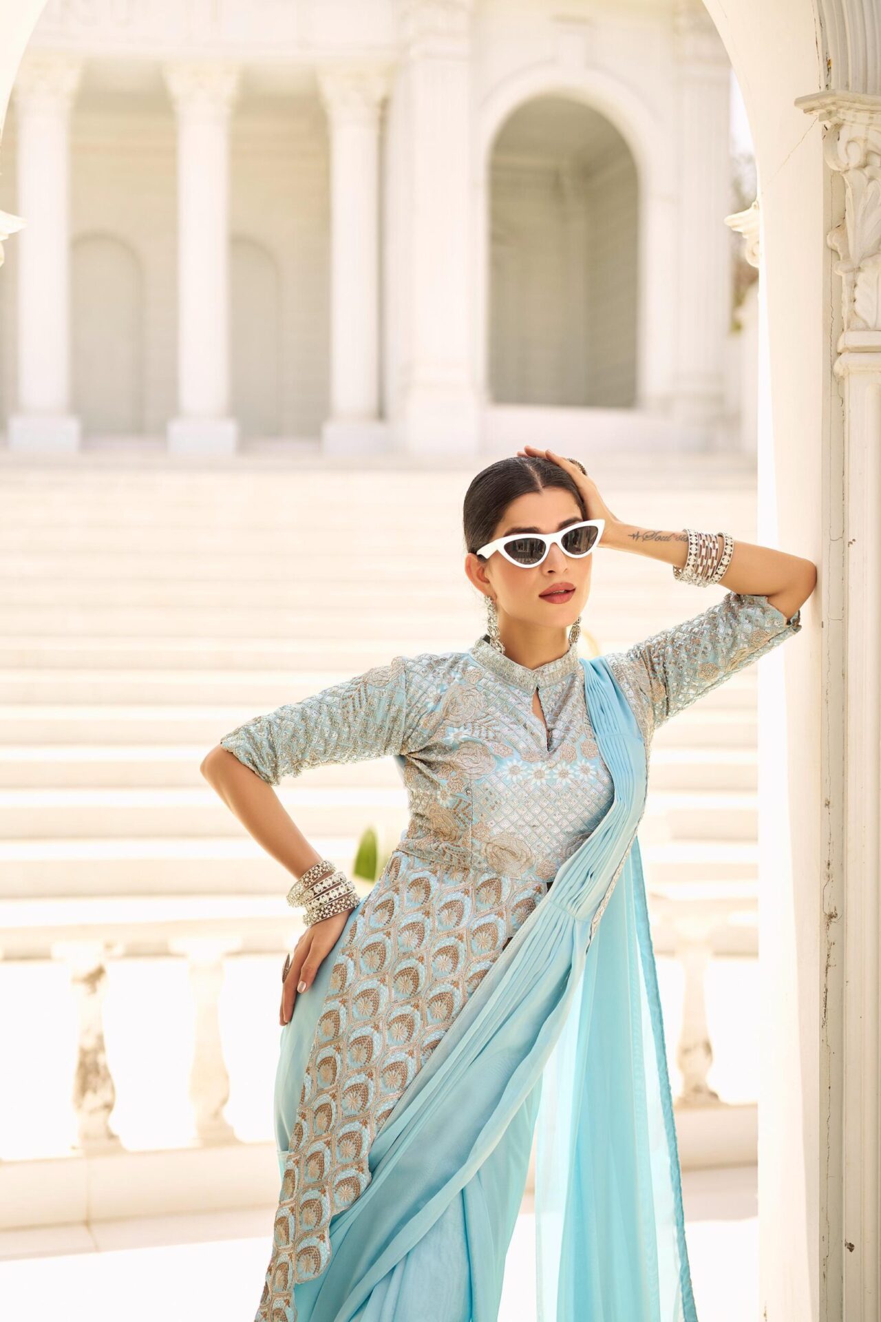 Ready-to-Wear Drape Saree with Embroidered Banglory Blouse - Image 5