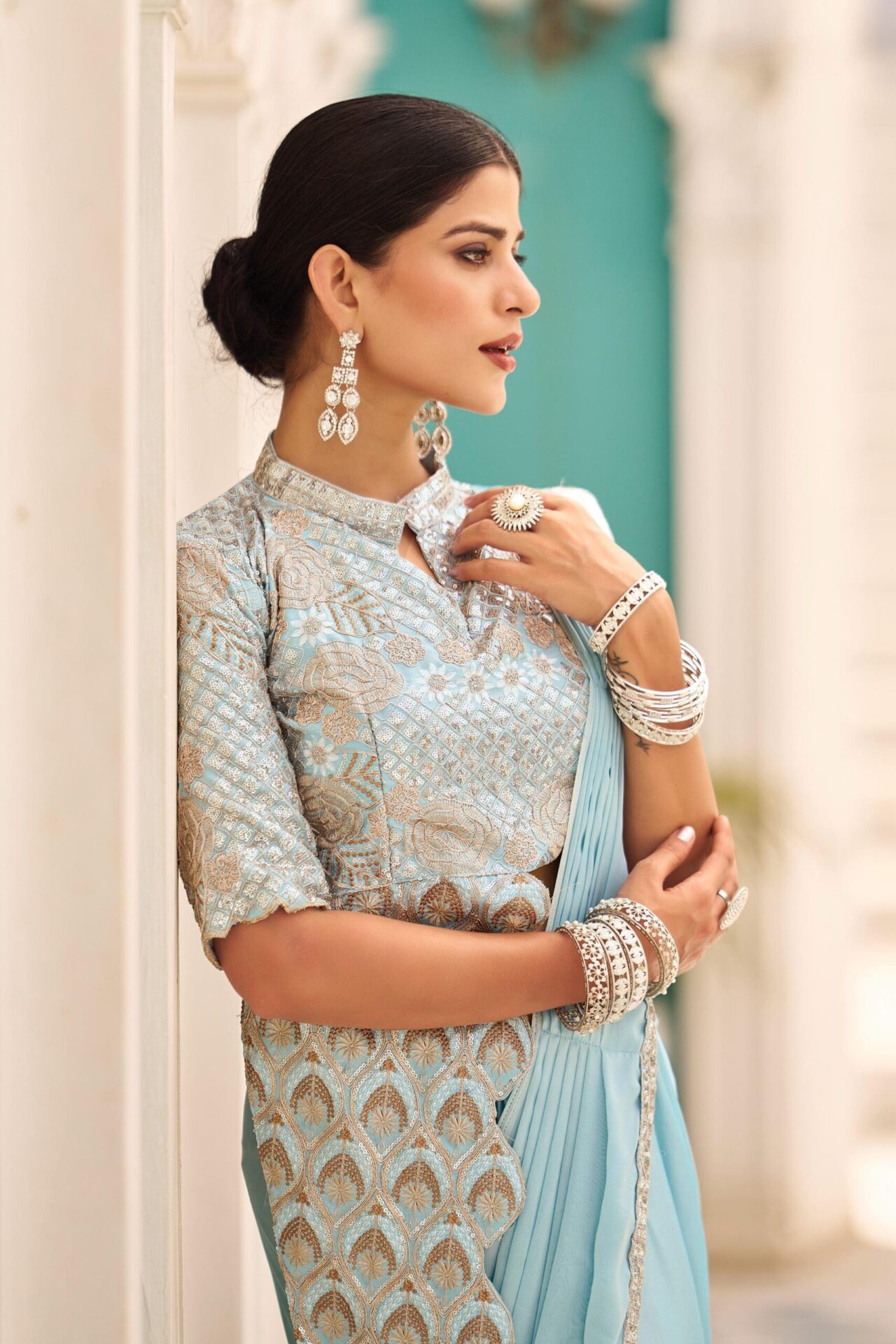 Ready-to-Wear Drape Saree with Embroidered Banglory Blouse - Image 6