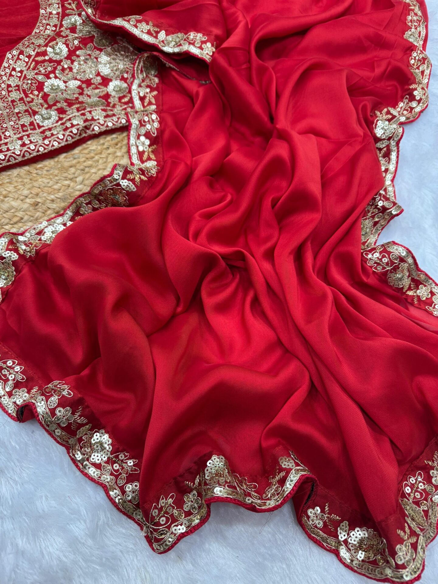 Festive Glamour Red Sequin Saree – Design No. 5505 - Image 9