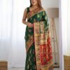 Emerald Green Banarasi Silk Saree with Traditional Red Zari Pallu